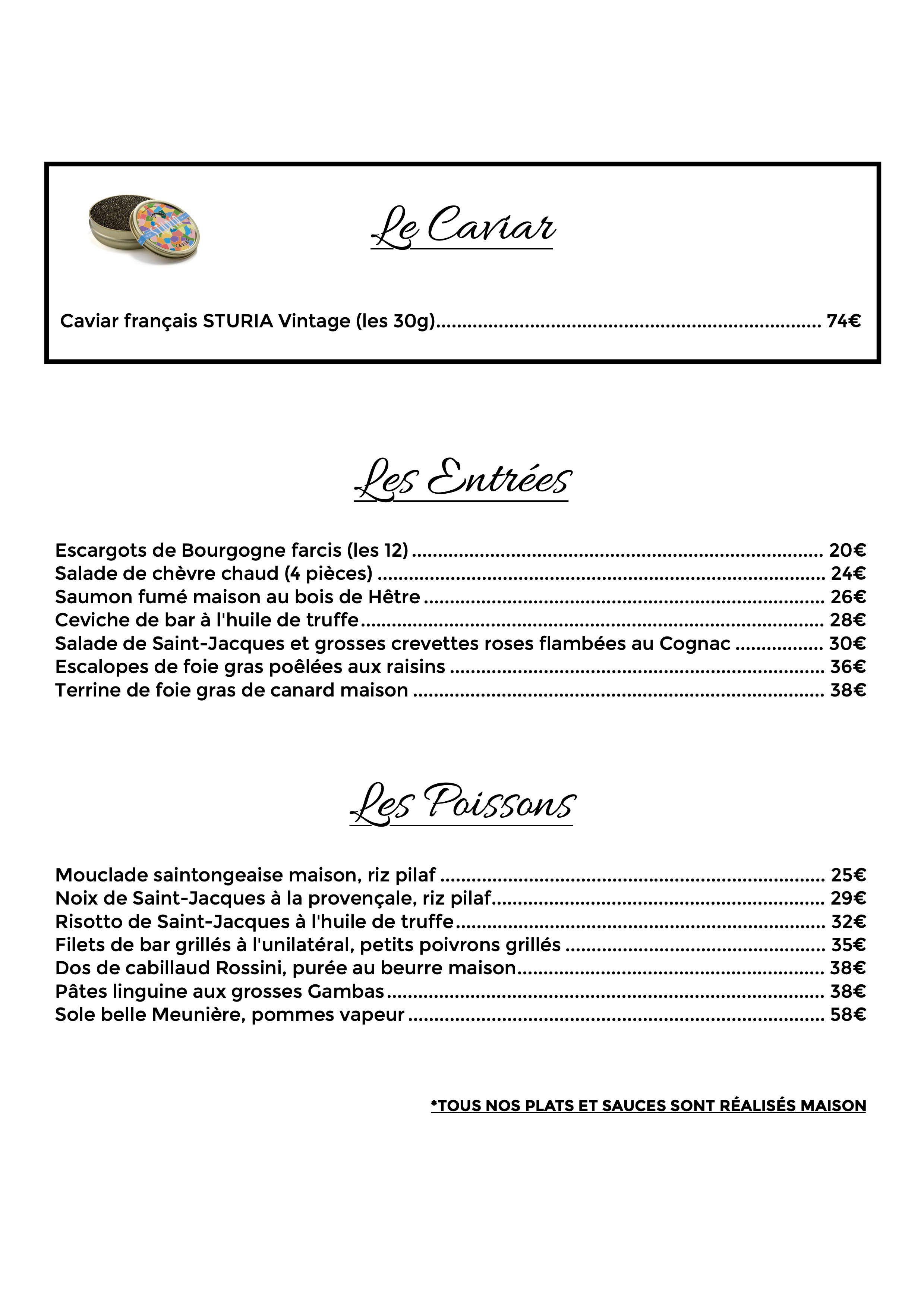 carte restaurant poissons saint-georges-de-didonne royan cardinal des mers